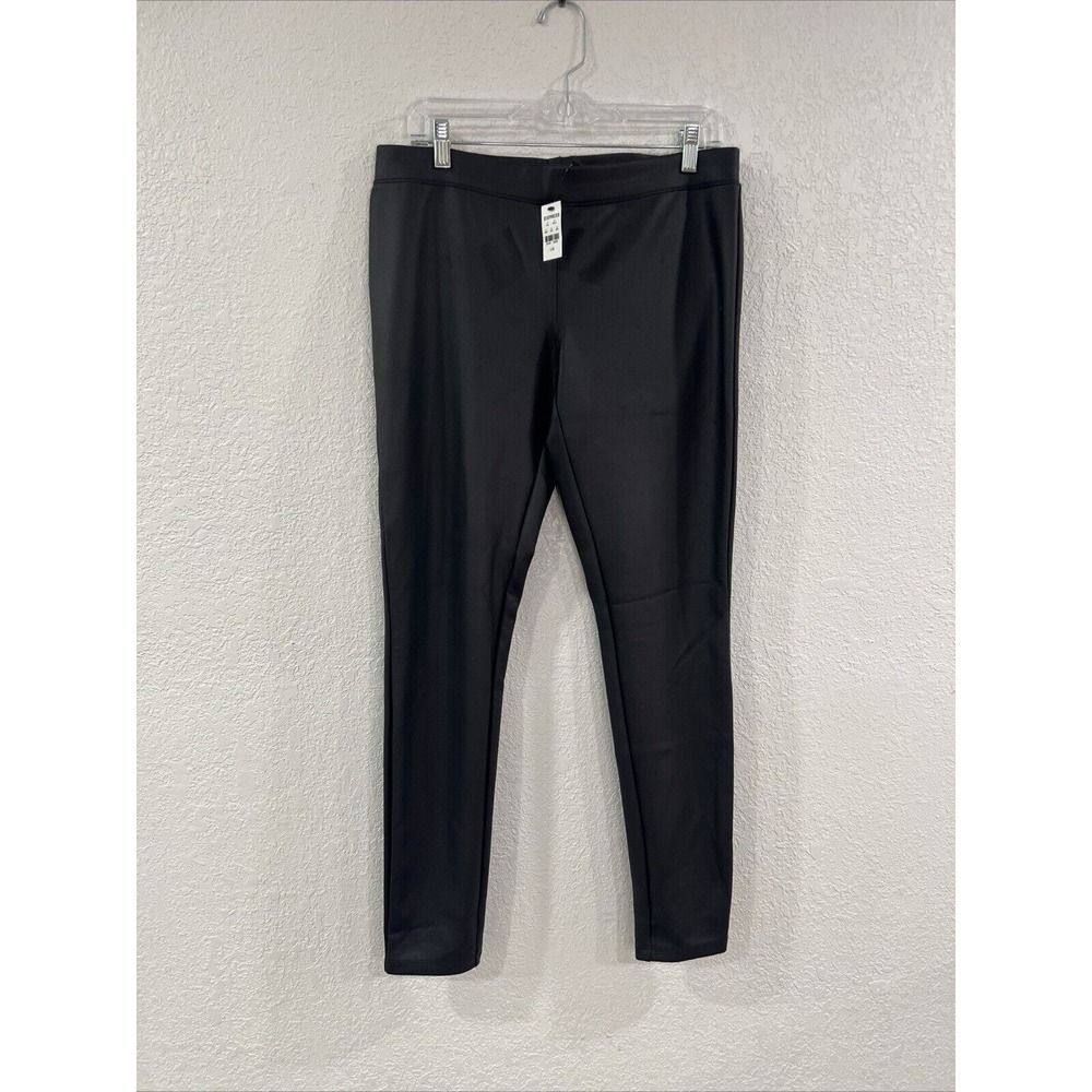 Express Super High Waisted Faux Leather Black Pants Leggings, Size Large